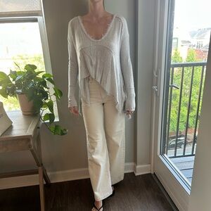 Free People Light Grey Scoop Neck Top